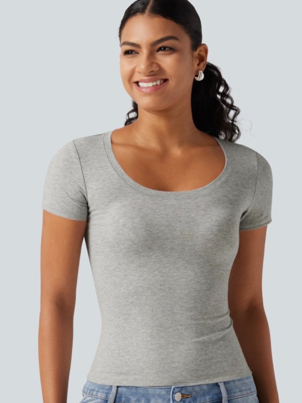 NEW LADIES SIZE 1X HALARA GRAY SHORT SLEEVE SCOOP NECK SHIRT T-SHIRT